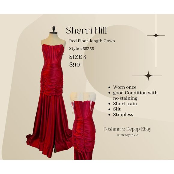 Sherri Hill Red Strapless Mermaid Gown - Picture 1 of 8